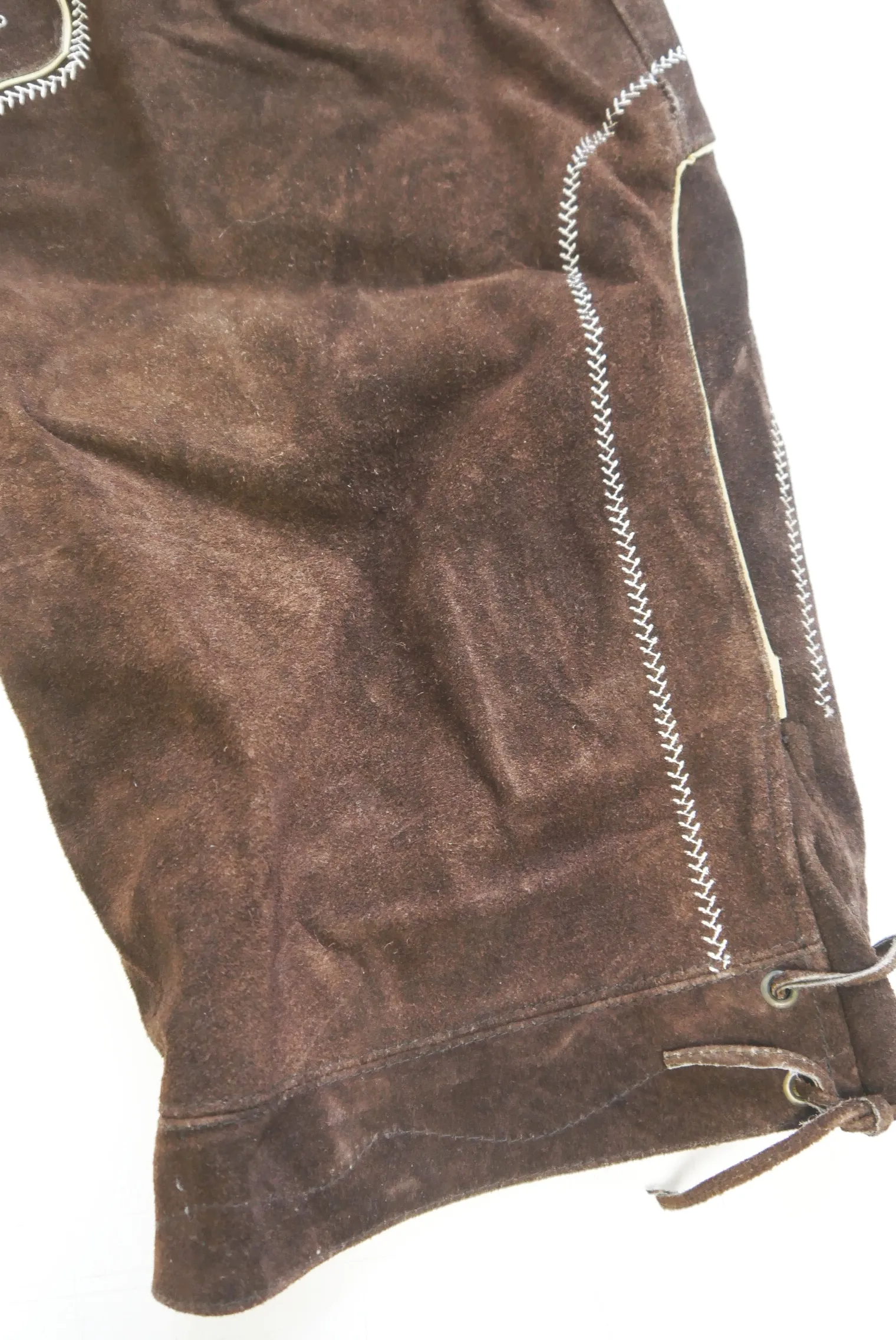 Paulgos echte Oktoberfest Lederhose Kniebund braun mit Träger Geschirr Gr.66