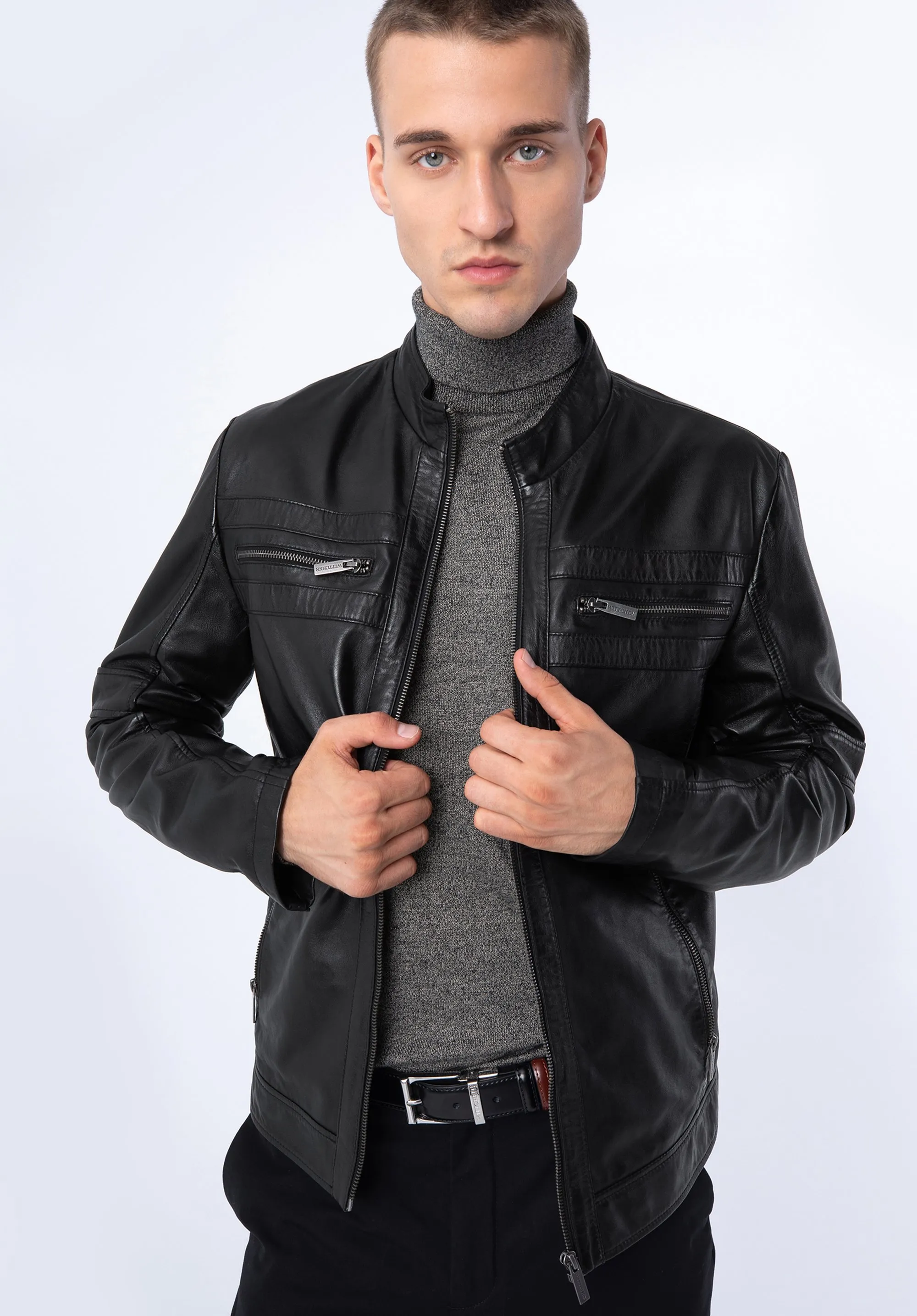 Zweifarbige Lederjacke für Herren 