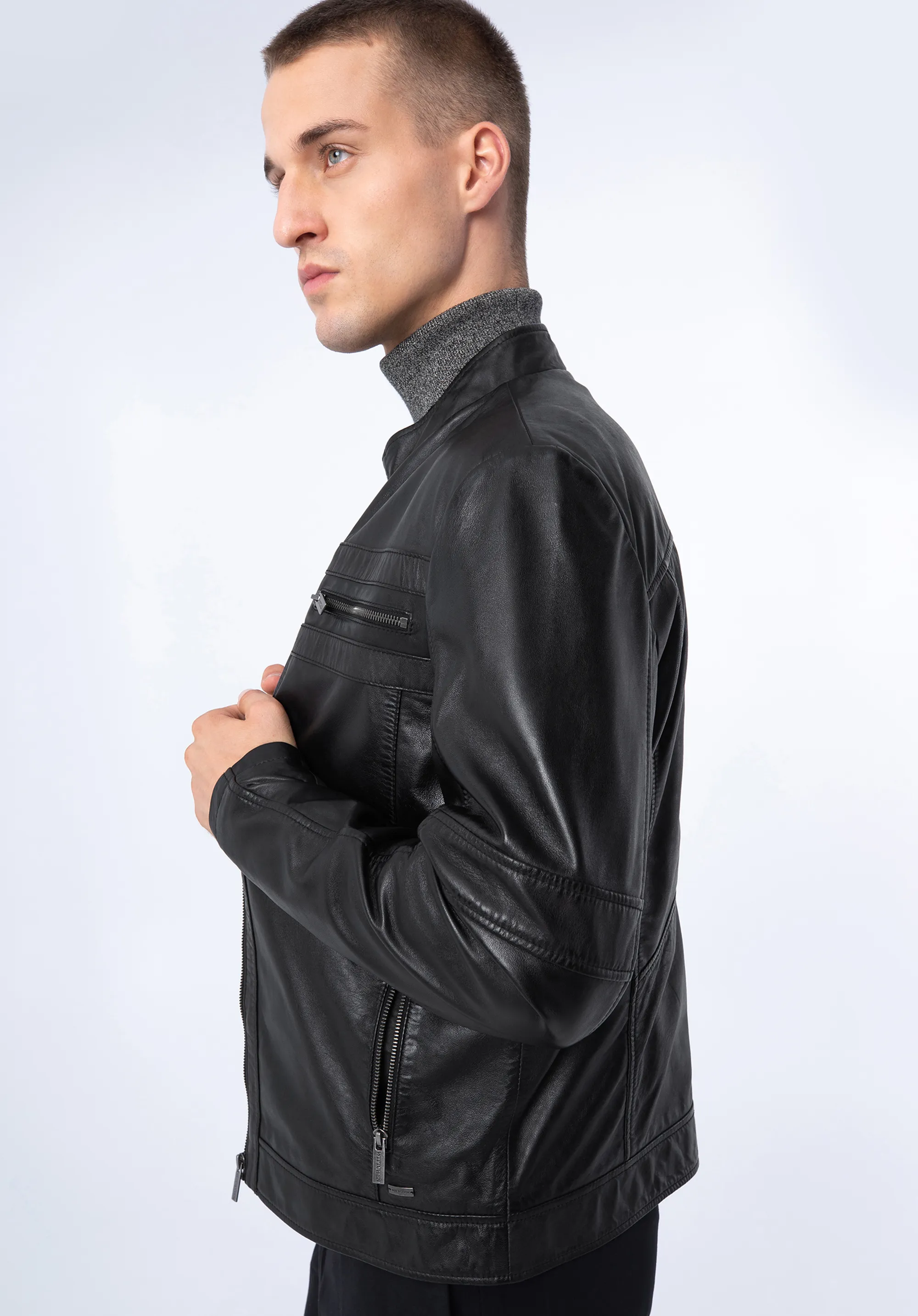 Zweifarbige Lederjacke für Herren 